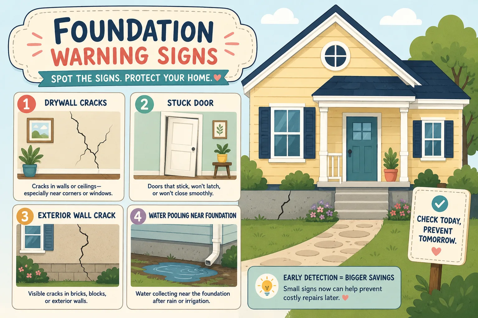 Interior and exterior warning signs of foundation damage