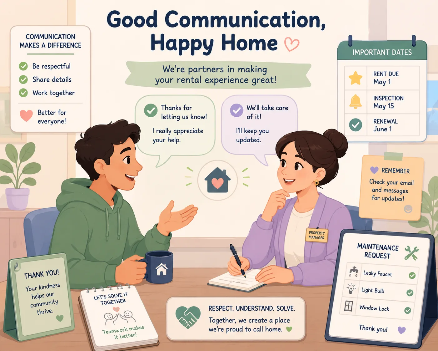 Tenant and property manager maintaining clear respectful communication