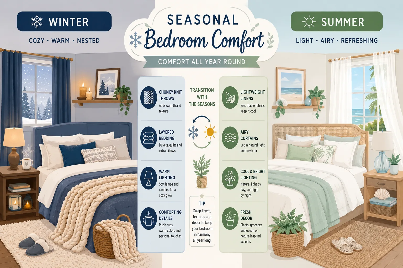 Seasonal bedroom comfort ideas for winter and summer