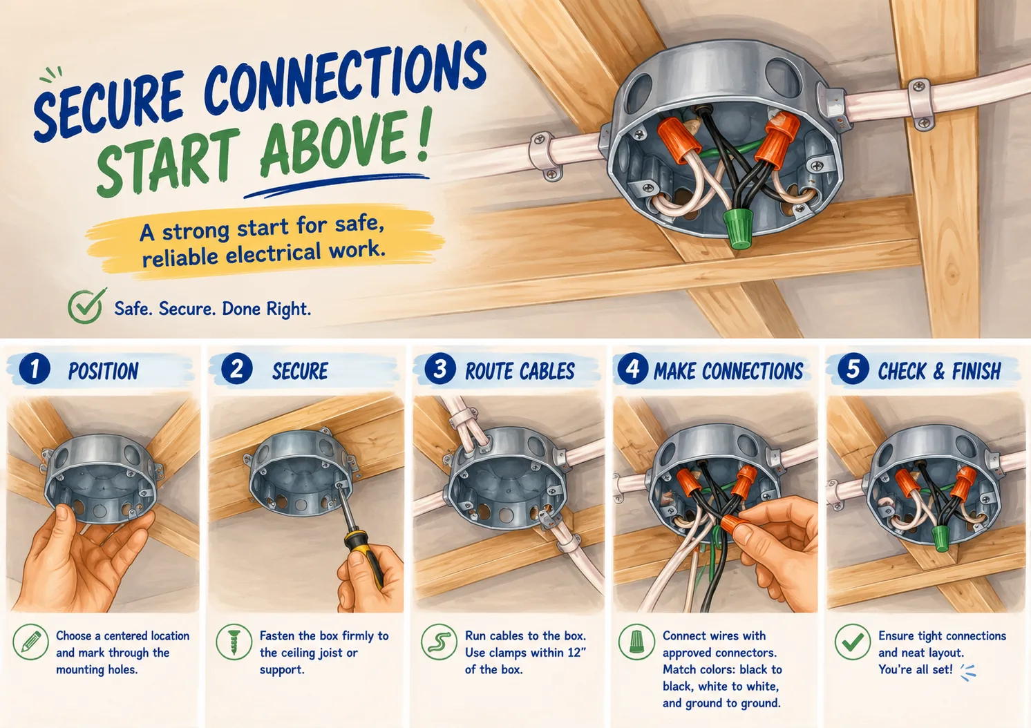 Installing and securing a ceiling junction box