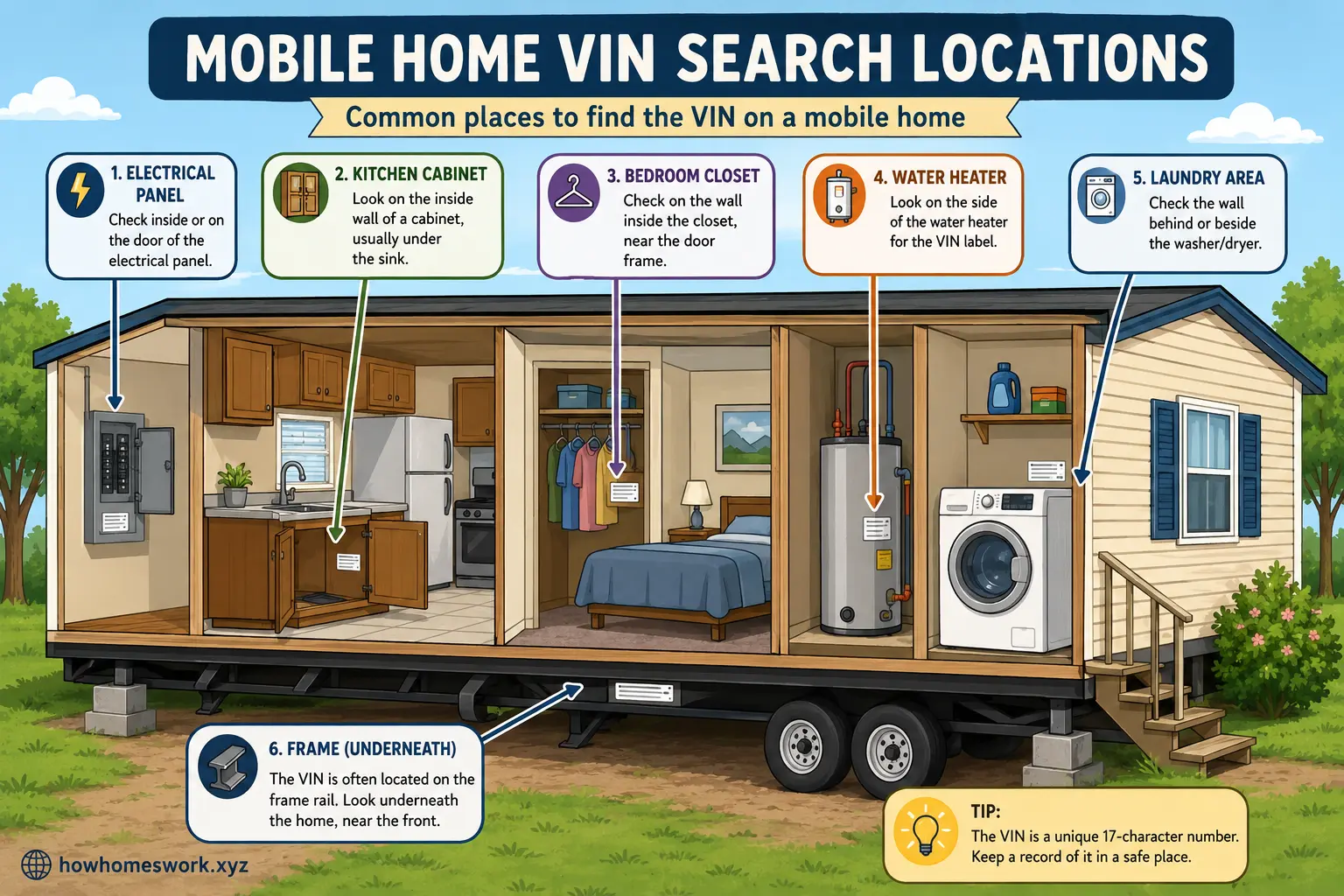 Illustrated guide to common mobile home VIN locations